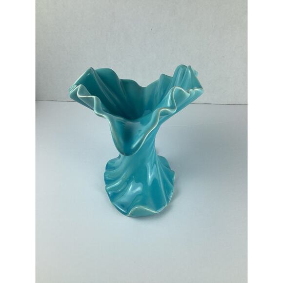 VTG Aqua blue Retro swirl vase Pottery Unsigned MCM - Picture 4 of 7